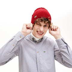Mens   Turned Edge Ribbed Wool Beanie | Lacoste Bordeaux • 2Jx